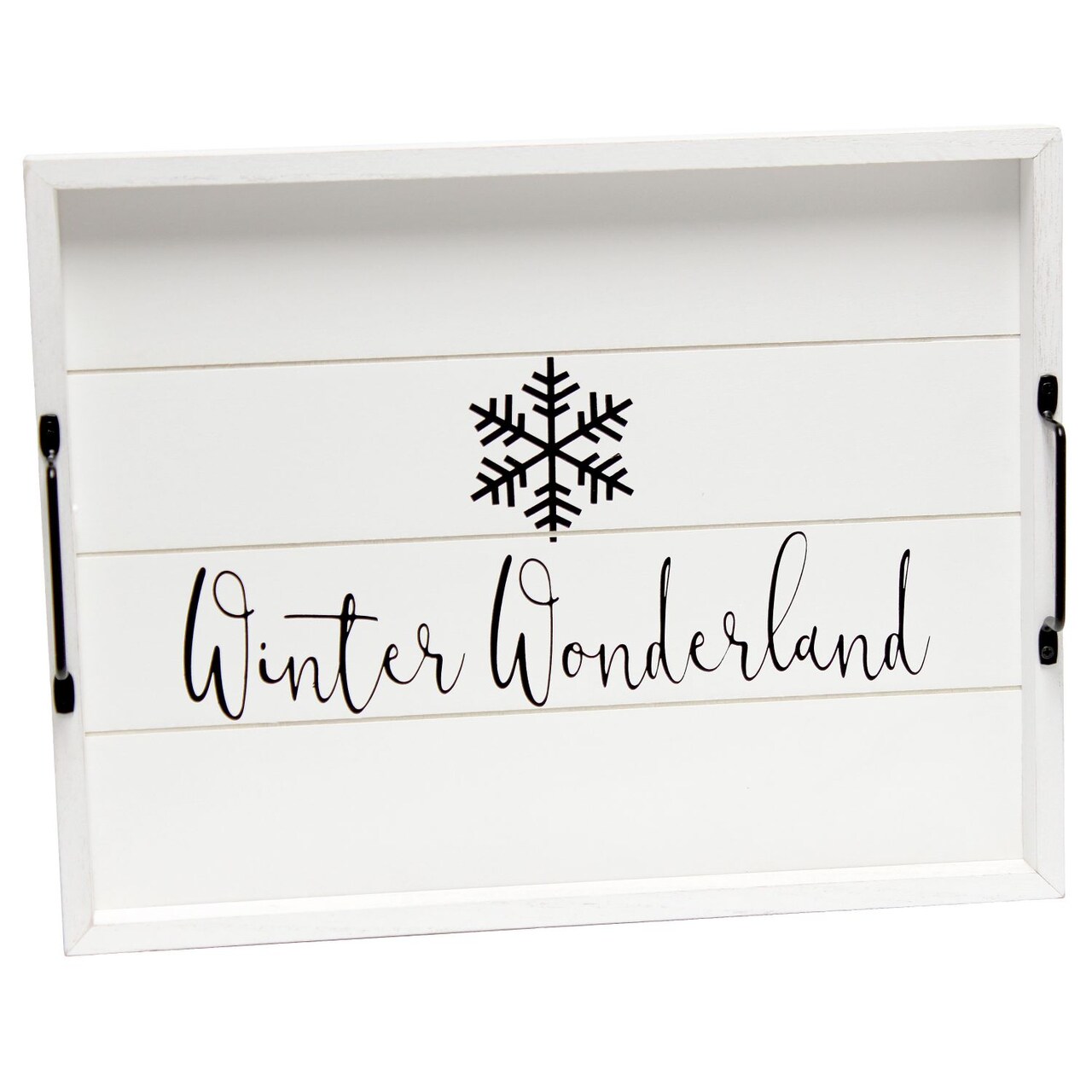 Mod Lighting and Decor "Winter Wonderland" Rectangular Wooden Decorative Tray - 15.5" - White and Black